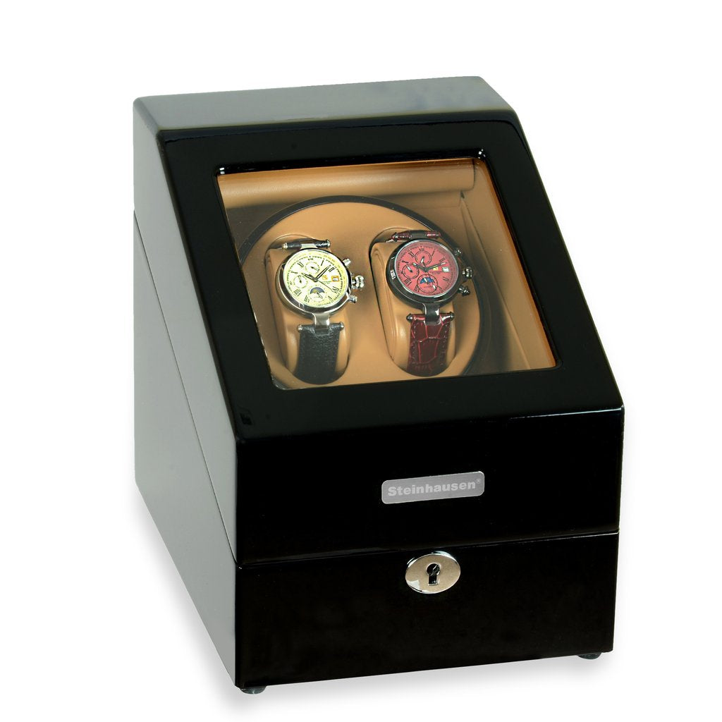 Steinhausen Heritage Onyx Finish Dual Watch Winder with Storage- Model # SW2002