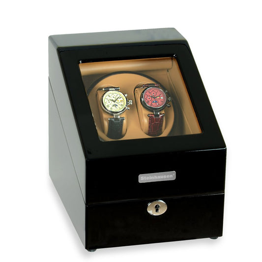 Steinhausen Heritage Onyx Finish Dual Watch Winder with Storage- Model # SW2002