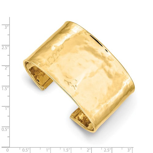 14K Yellow Gold Hammered Cuff Bangle – Wide 37mm, Solid, Made in Italy