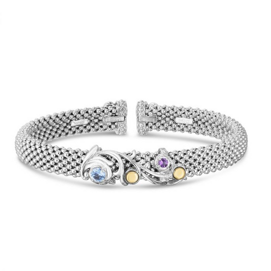 Phillip Gavriel Sterling Silver Baroque Cuff Bracelet with Gemstones and 18k Gold