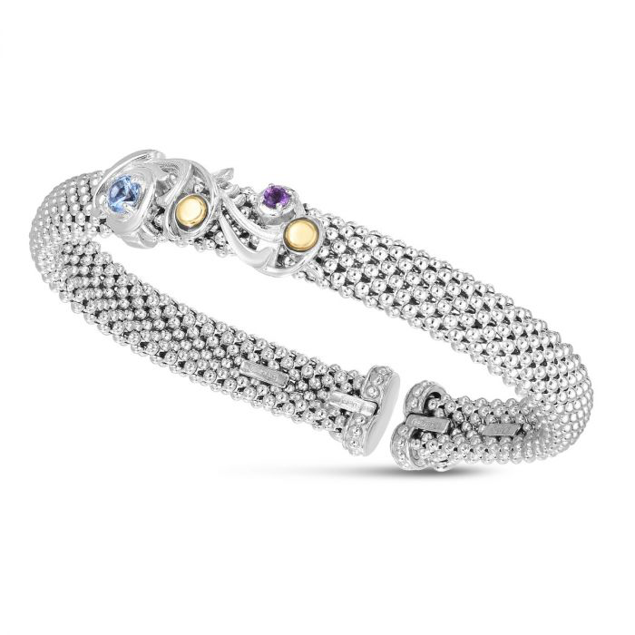 Phillip Gavriel Sterling Silver Baroque Cuff Bracelet with Gemstones and 18k Gold