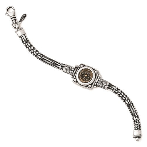 Sterling Silver And Bronze Antiqued Widows Mite Coin 7in Bracelet