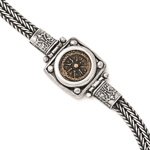 Sterling Silver And Bronze Antiqued Widows Mite Coin 7in Bracelet