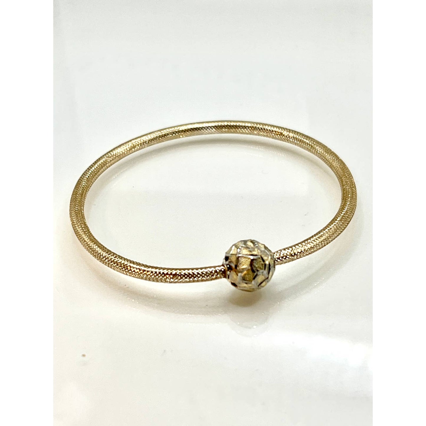 14k Gold Stretch Mesh Bracelet with Gold Ball Charm