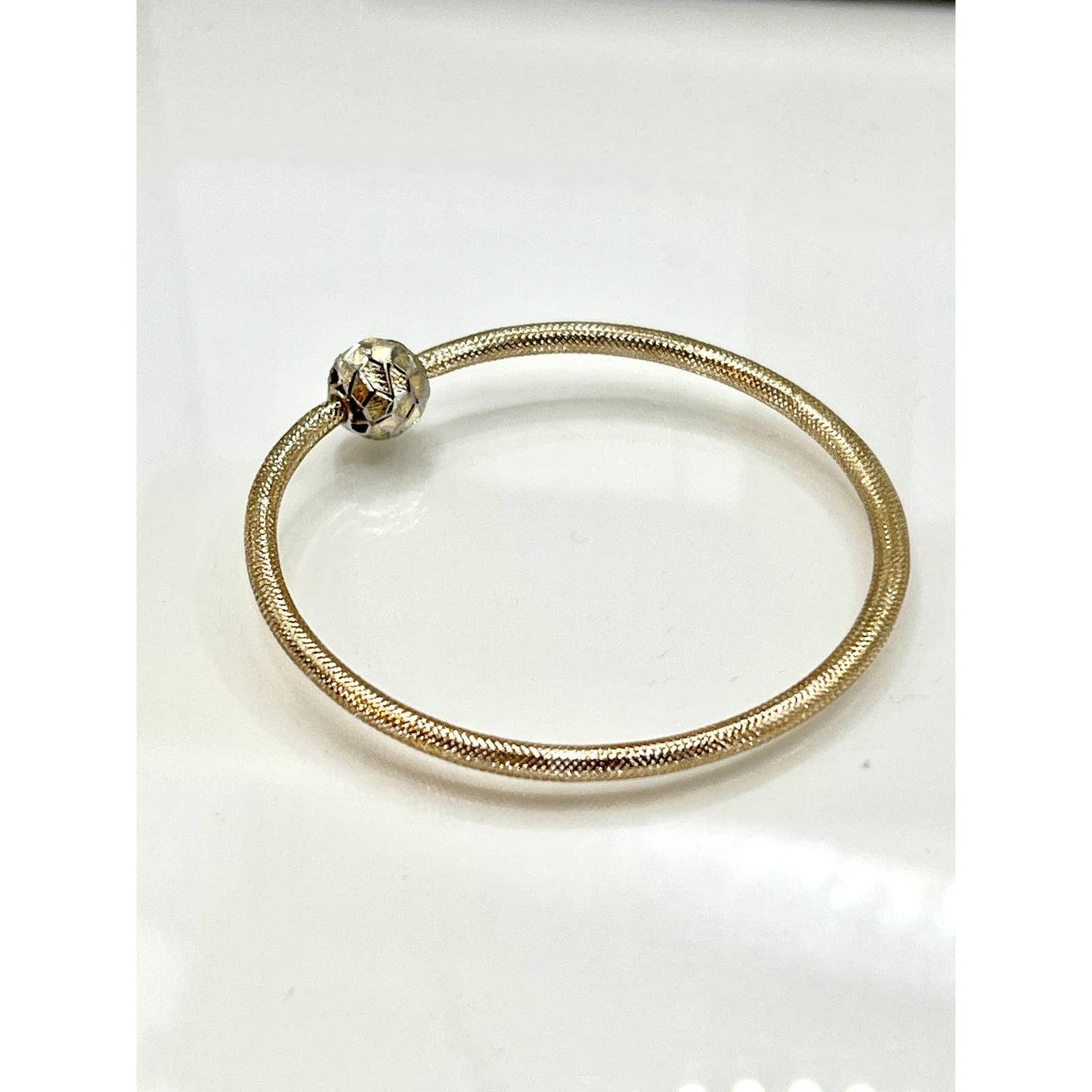 14k Gold Stretch Mesh Bracelet with Gold Ball Charm