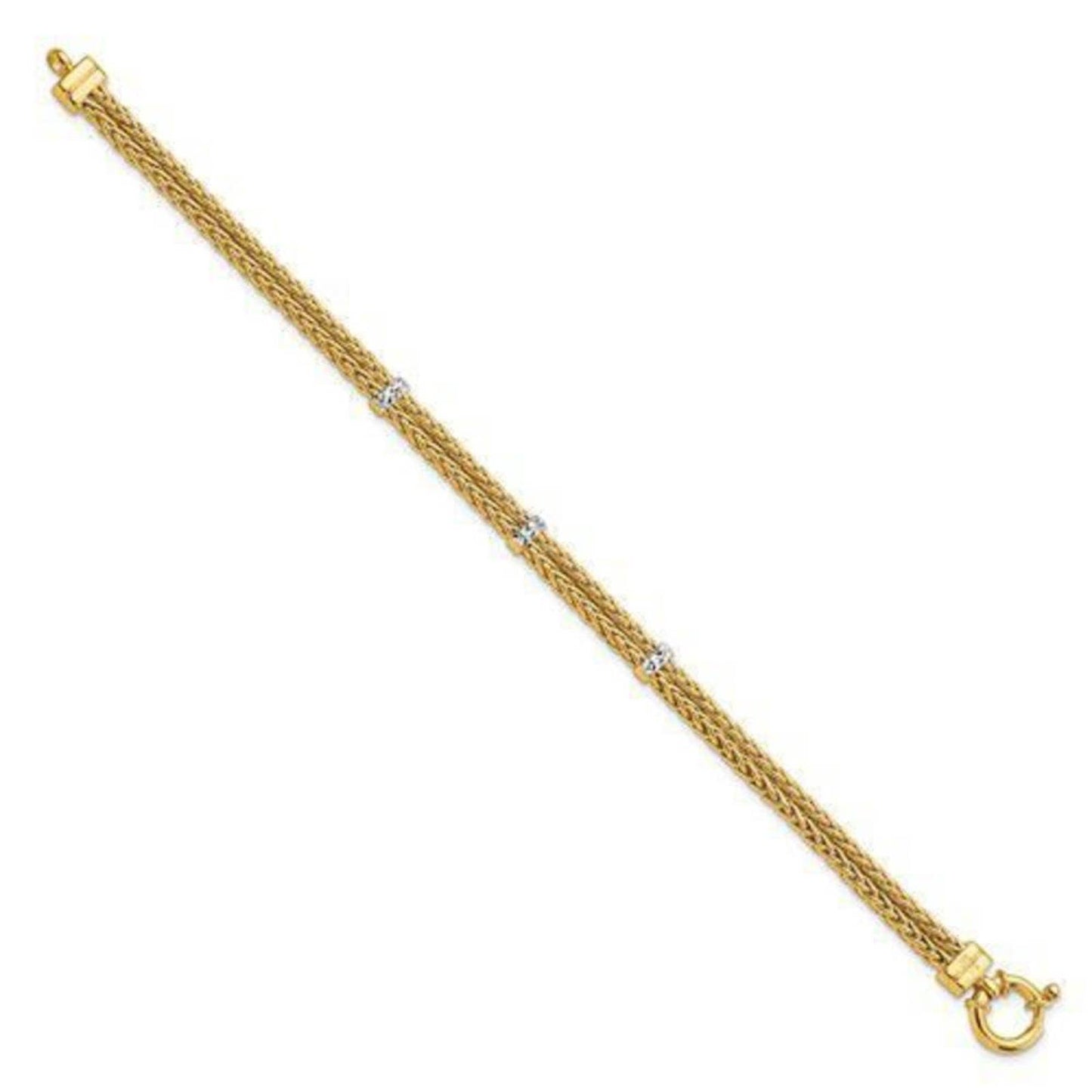 14K Gold Polished Double Wheat Chain Bracelet- 7.5 inches long