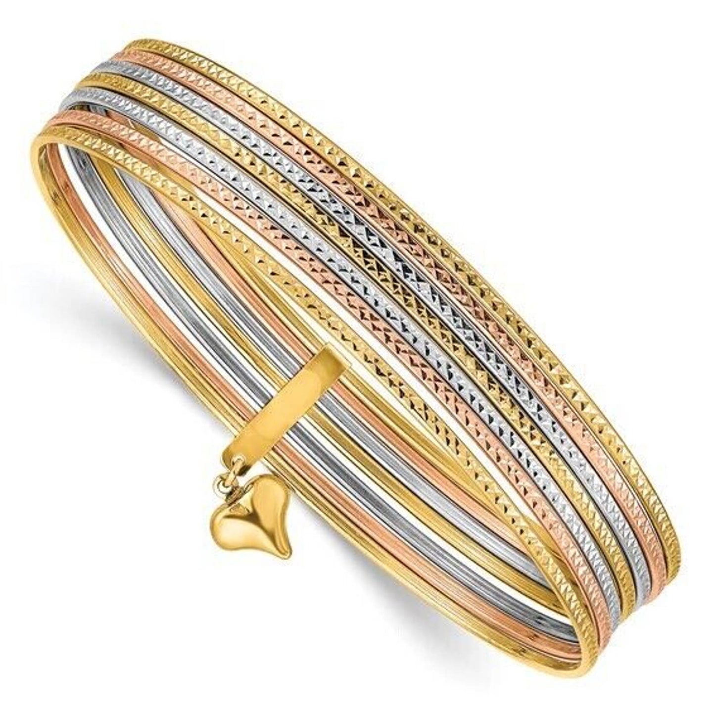 14k Tricolor Gold Set of 7 Textured Bangles a/k/a Seminario Bangles