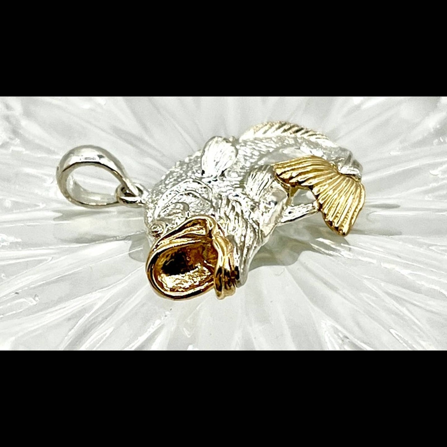 Sterling Silver Polished Jumping Bass with 14k Accents Pendant