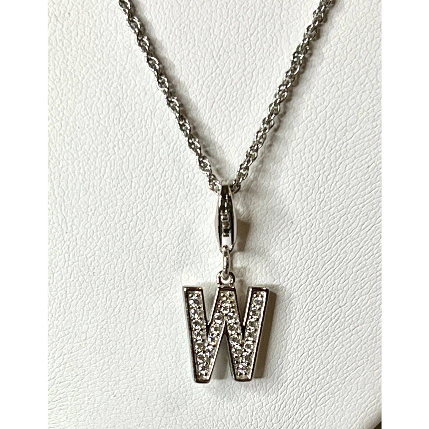Sterling Silver and CZ Initial Charm- Letter W