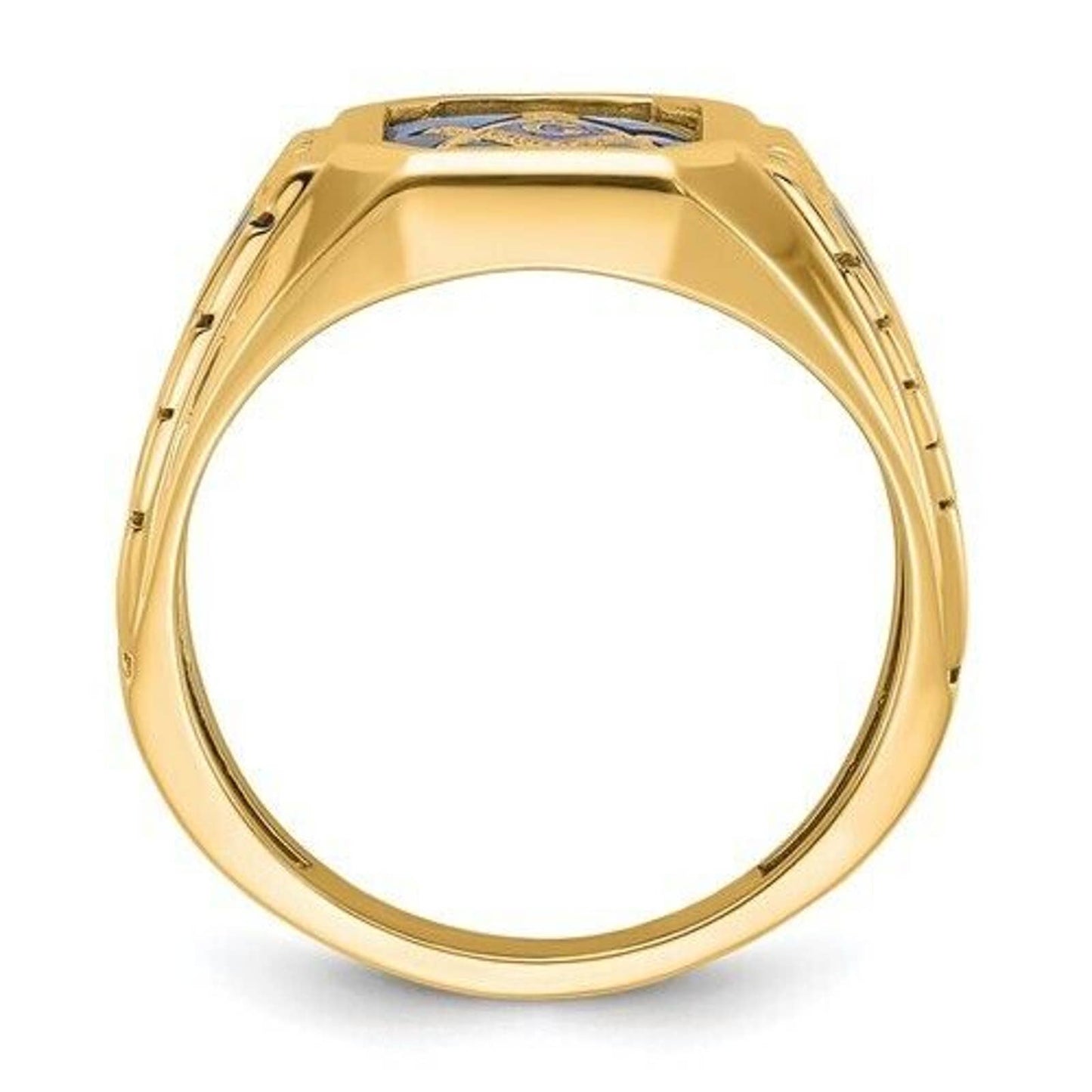 10k Yellow Gold Lab Created Sapphire Masonic Ring