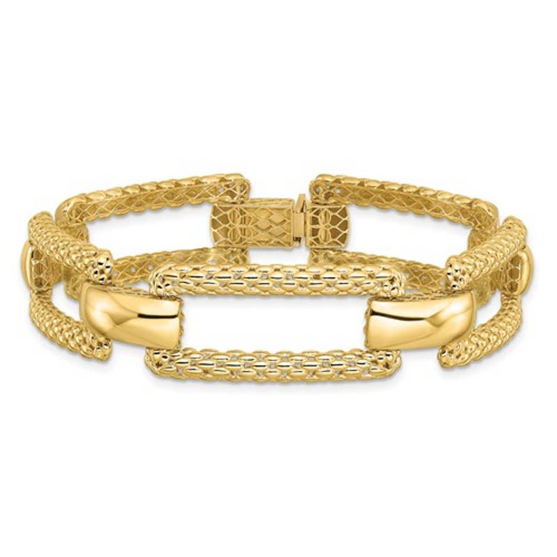 Leslie's 14K Polished and Textured Fancy Ladies Bracelet