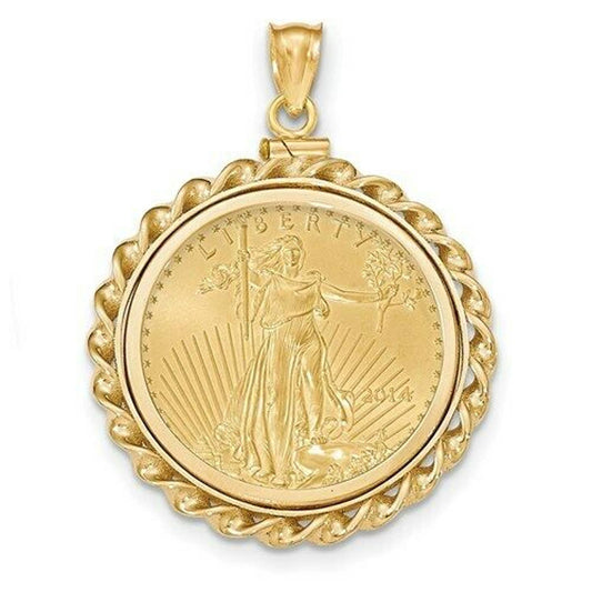 14k Twisted Wire Polished Screw Top Bezel With 1/2 ounce American Eagle Coin