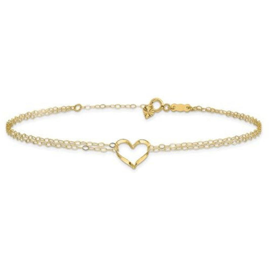 14k Double Strand Heart Anklet, Brand New