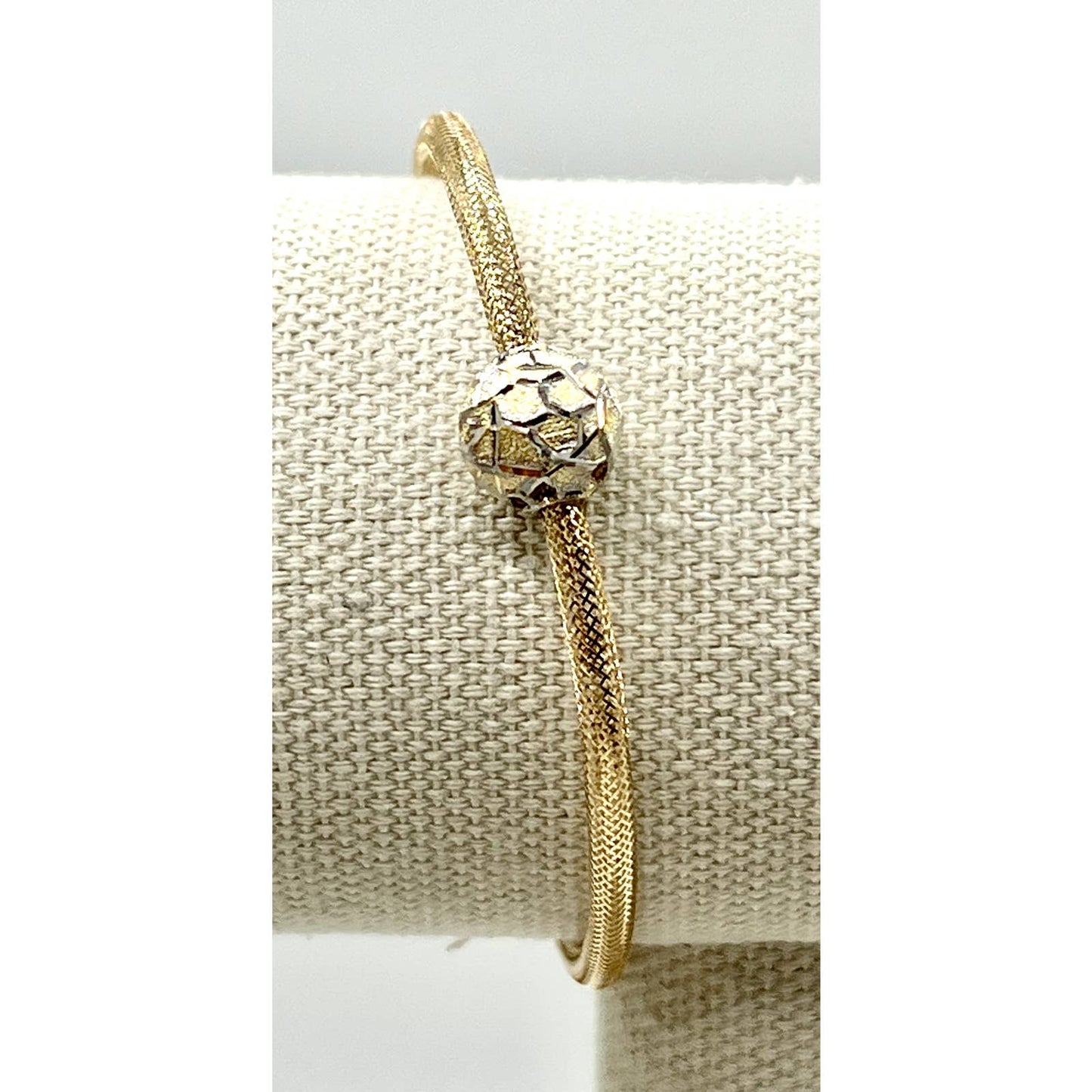 14k Gold Stretch Mesh Bracelet with Gold Ball Charm