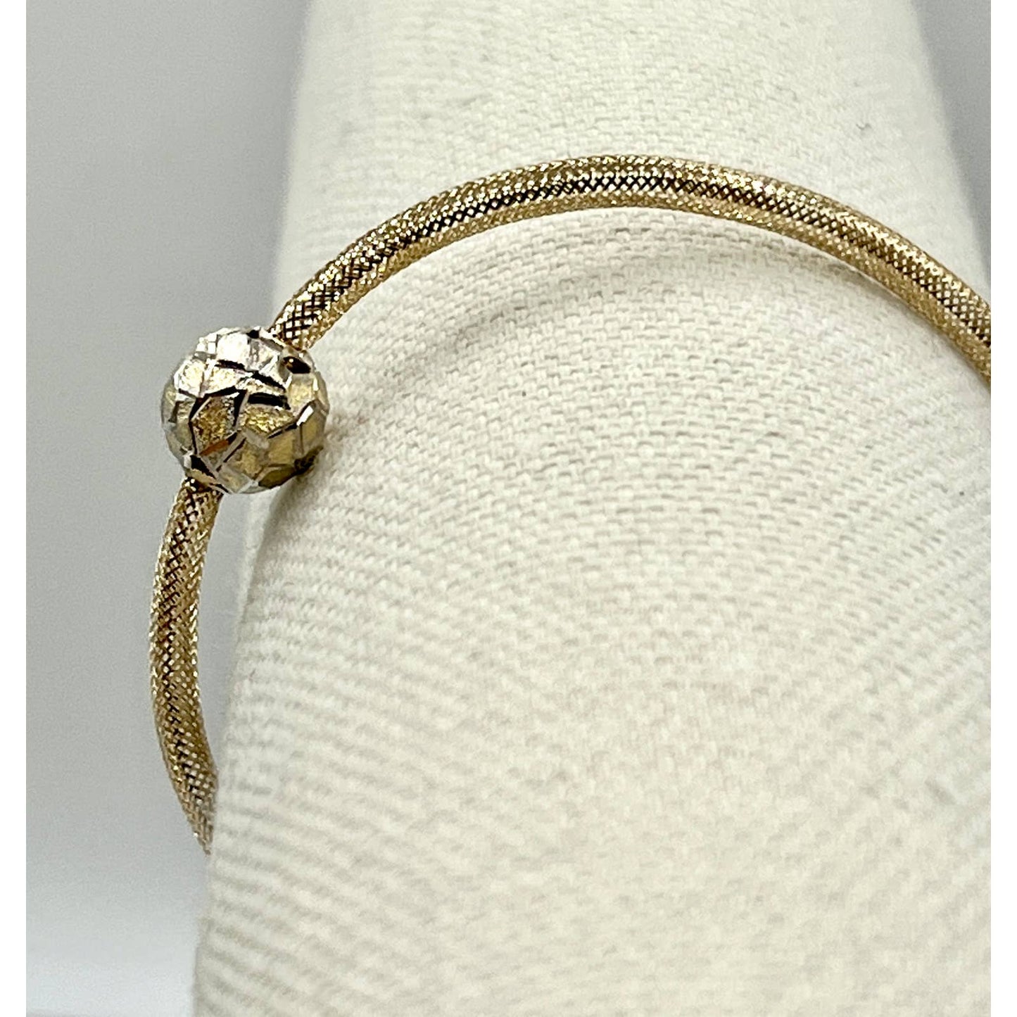 14k Gold Stretch Mesh Bracelet with Gold Ball Charm