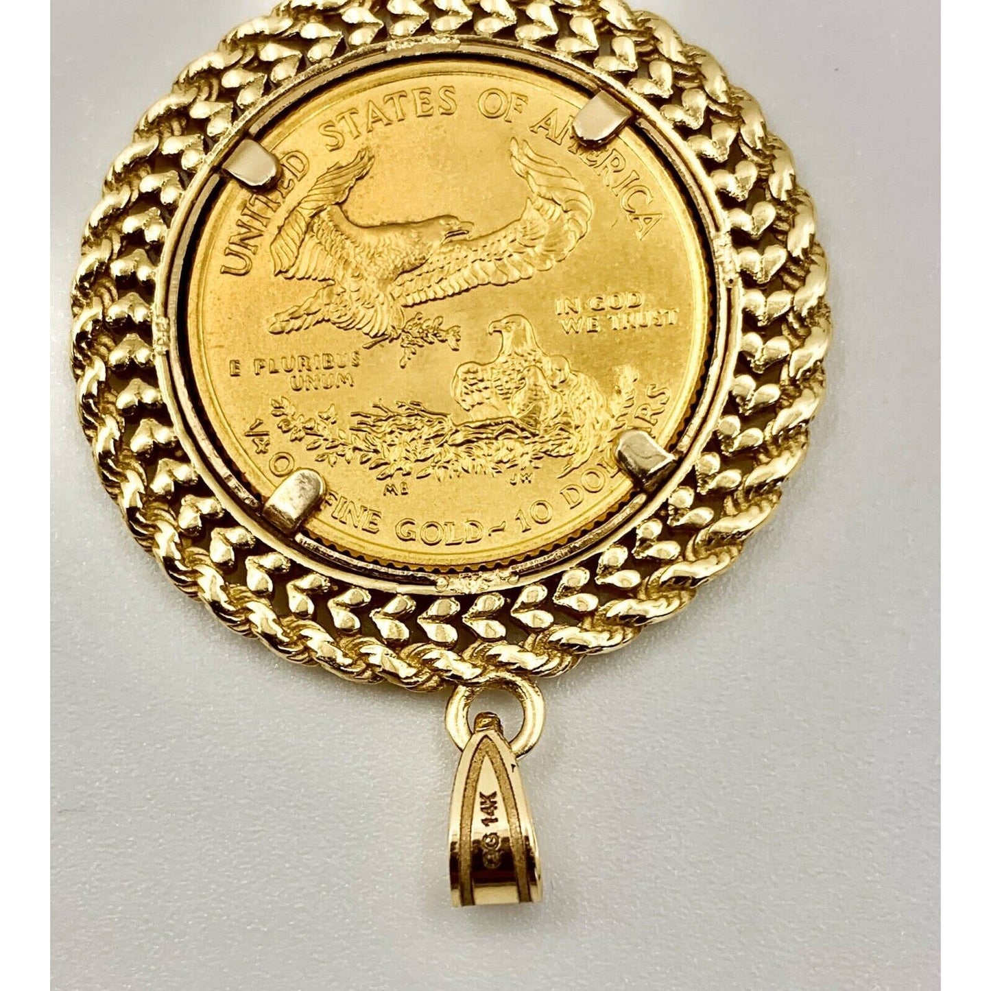 22k 1/4oz American Eagle Coin mounted in 14k Double Row Coin Holder Pendant