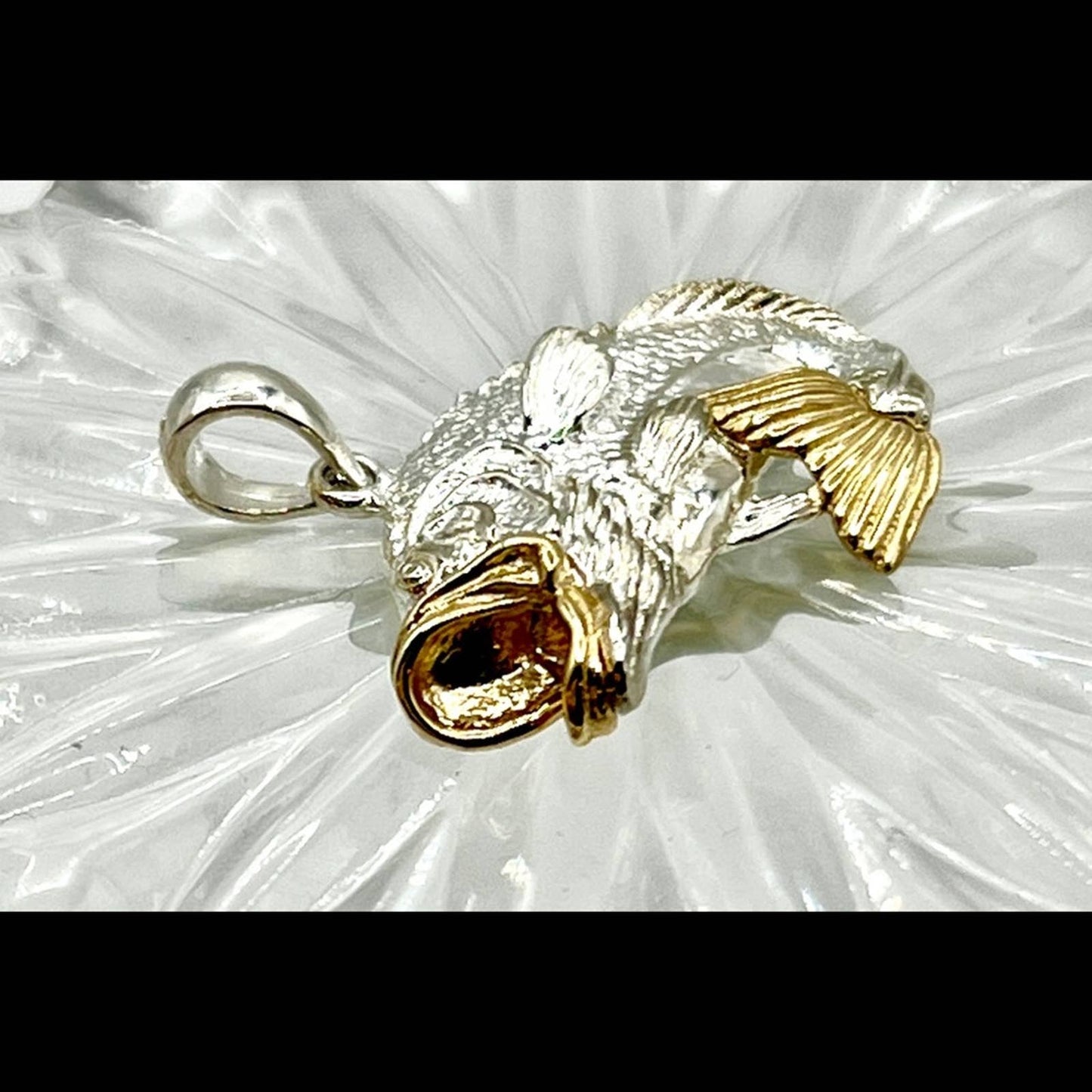Sterling Silver Polished Jumping Bass with 14k Accents Pendant