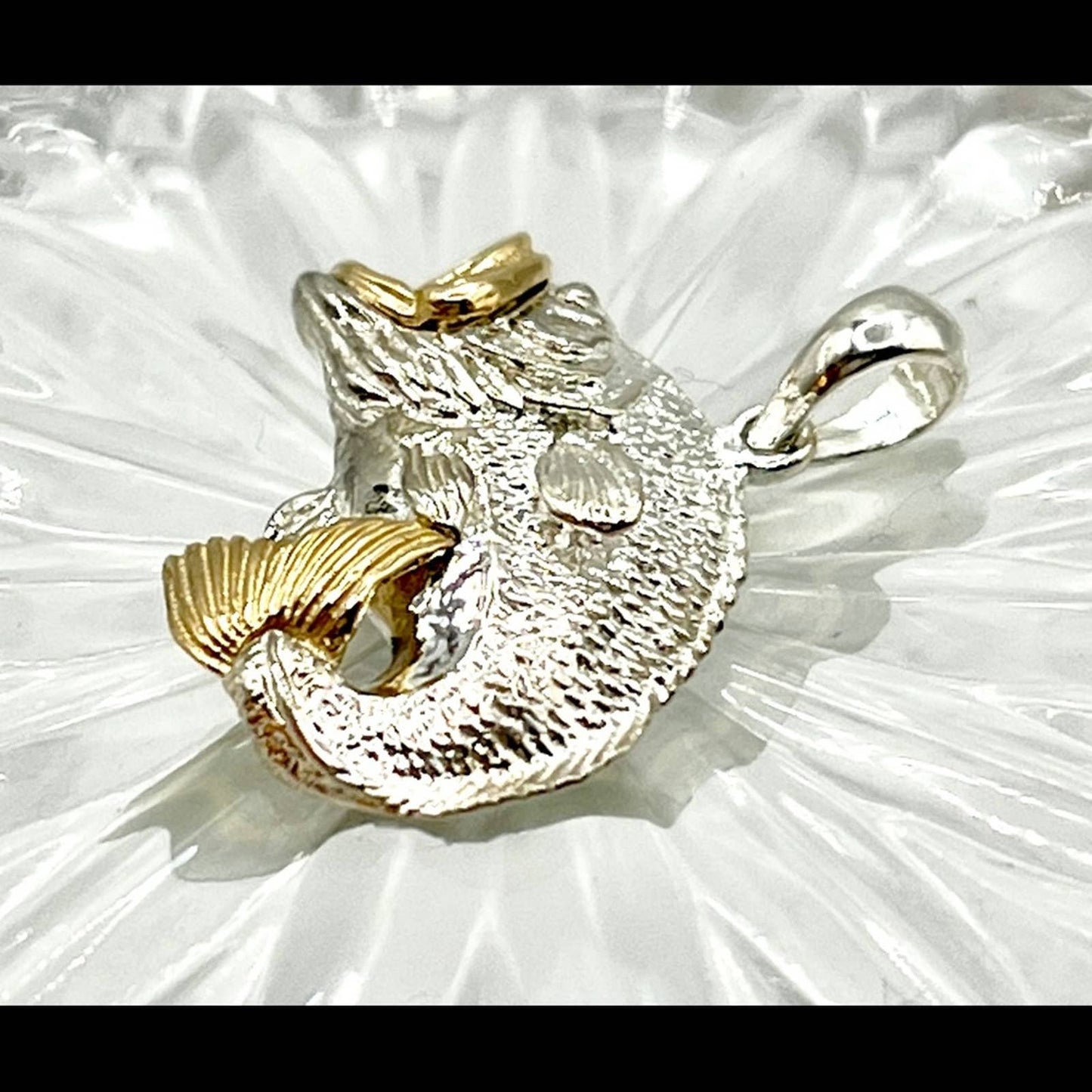 Sterling Silver Polished Jumping Bass with 14k Accents Pendant