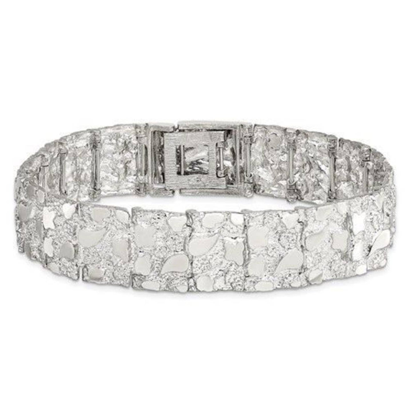 New Sterling Silver 15mm Men’s Nugget Bracelet