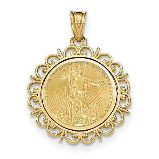 22k Gold 1/10 oz. Lady Liberty Coin mounted in 14k Gold Filigree Design Bezel, by WideBand