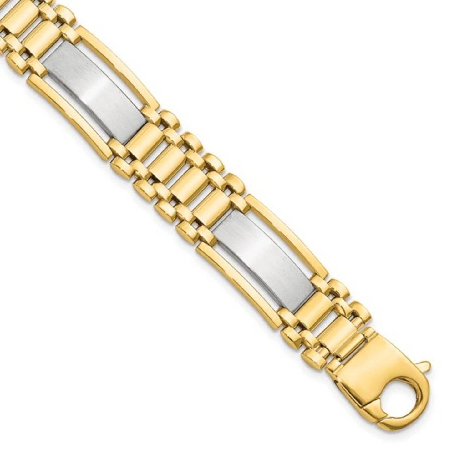 14K Two-tone Gold Polished and Satin Men's Bracelet, by Leslies