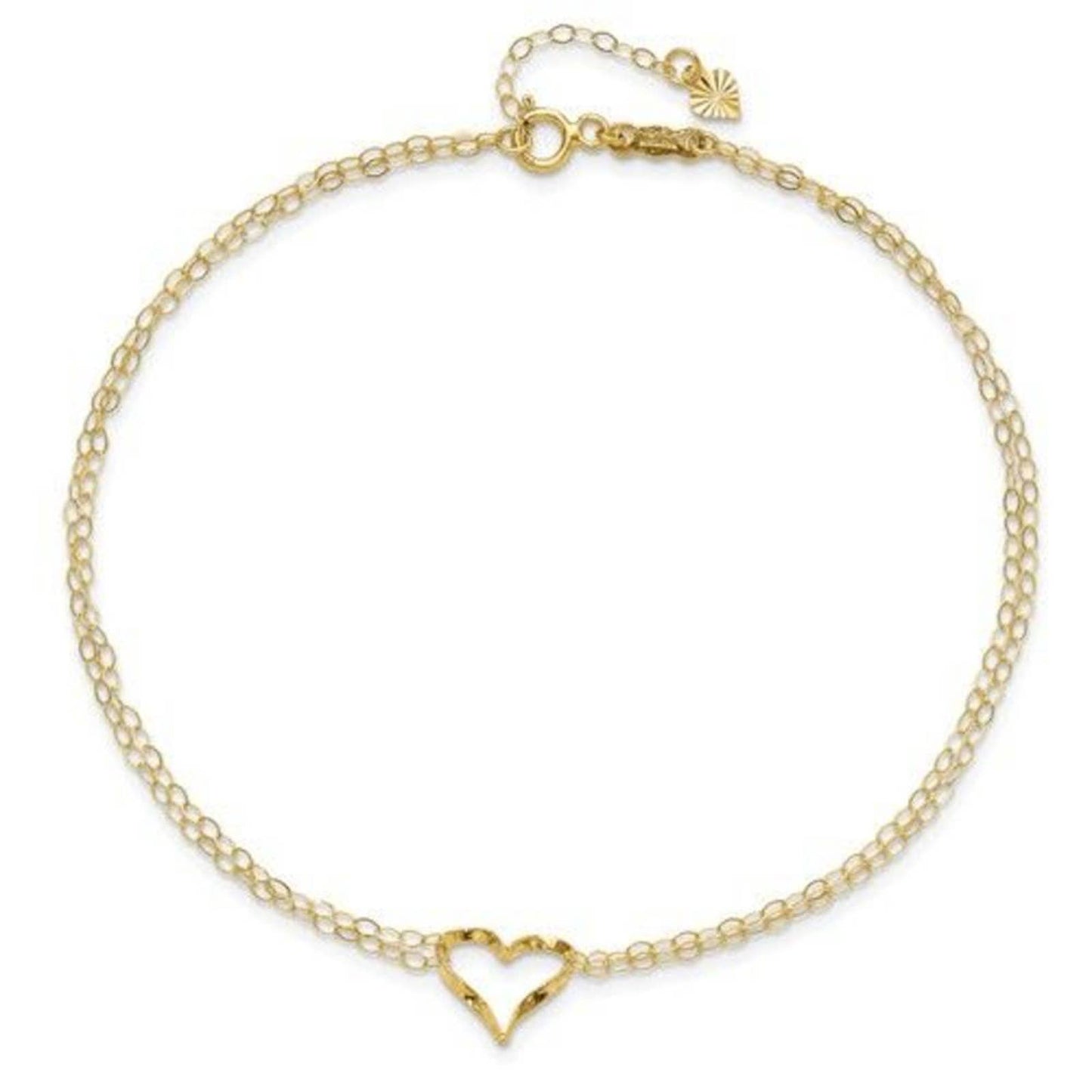 14k Double Strand Heart Anklet, Brand New