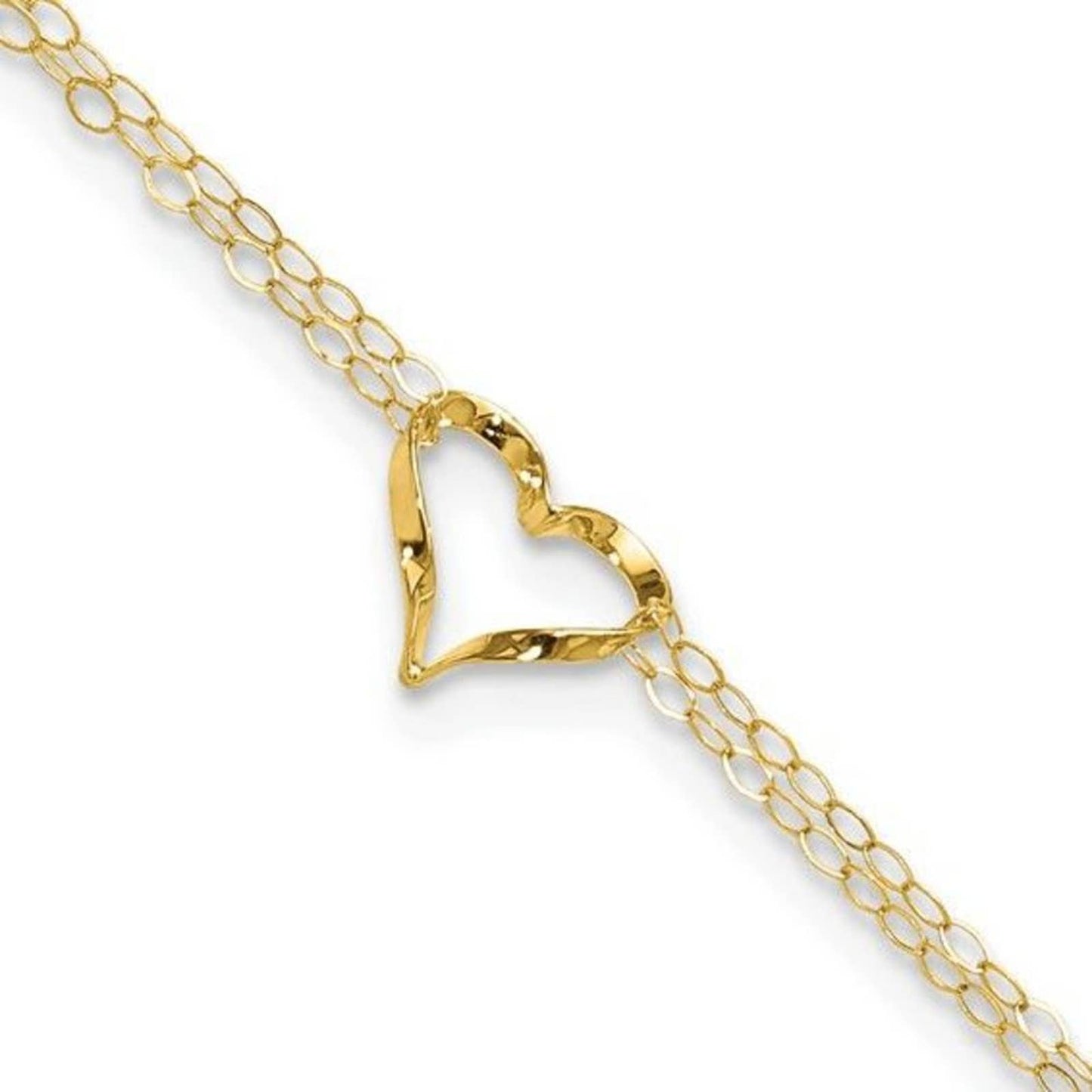 14k Double Strand Heart Anklet, Brand New