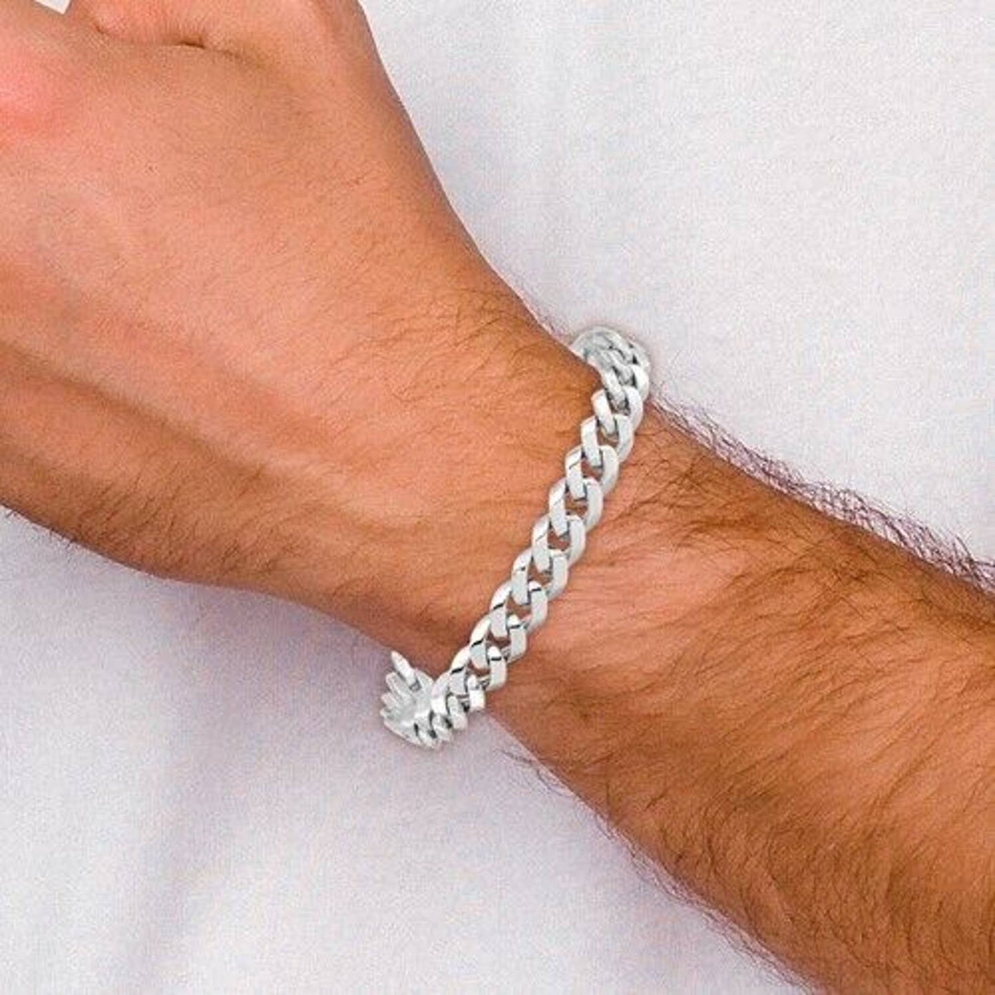 Men's 14K Italian White Gold Beveled Curb Bracelet