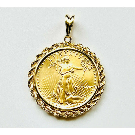 22k gold American Eagle 1/2 ounce coin mounted in 14k gold coin bezel