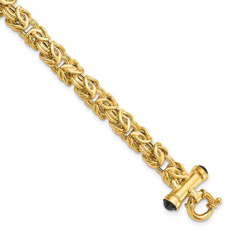 Leslie's 14K Polished Fancy Byzantine Link with Black Onyx Bracelet