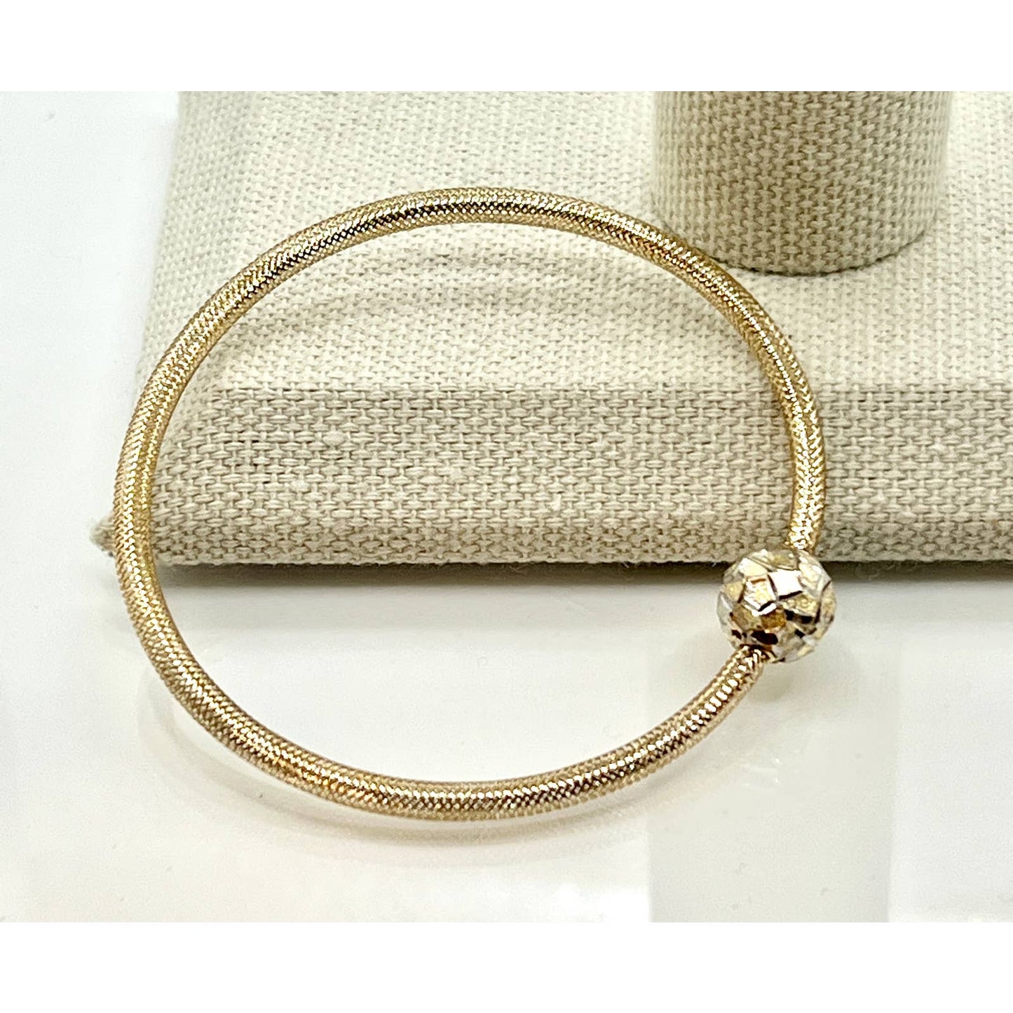 14k Gold Stretch Mesh Bracelet with Gold Ball Charm