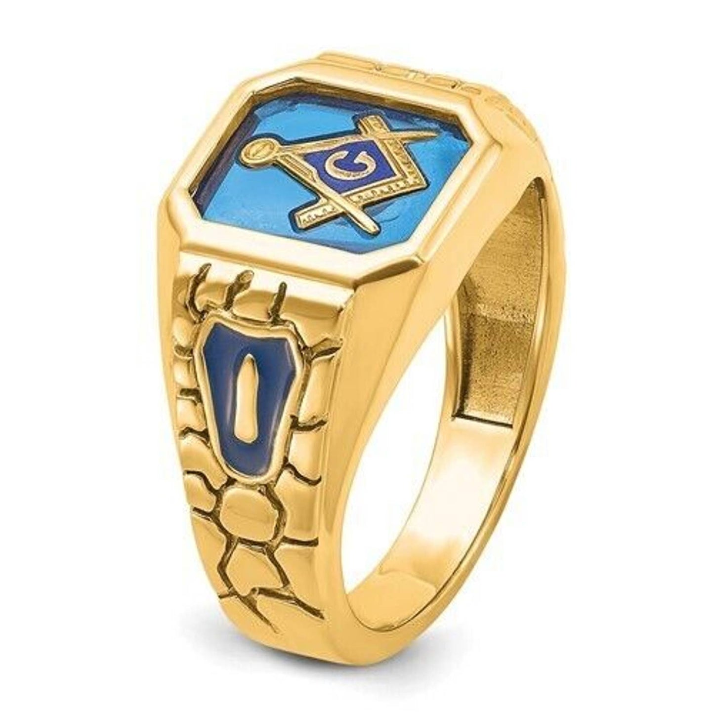 10k Yellow Gold Lab Created Sapphire Masonic Ring