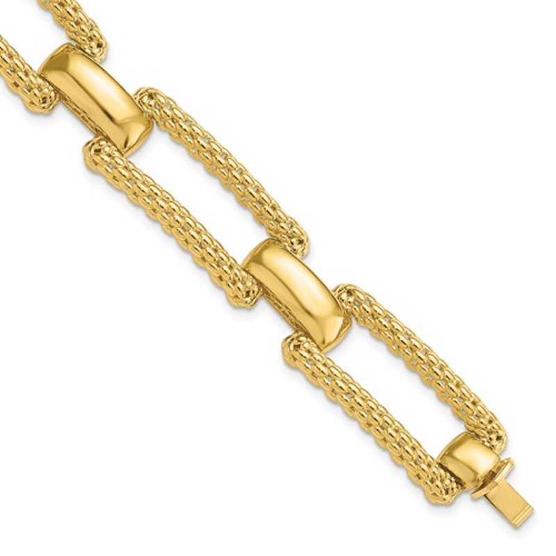 Leslie's 14K Polished and Textured Fancy Ladies Bracelet