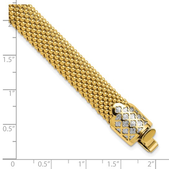 Leslie's 14K Two-tone Polished and Diamond-cut Popcorn Mesh Bracelet: A Sophisticated Accessory with Lifetime Guarantee