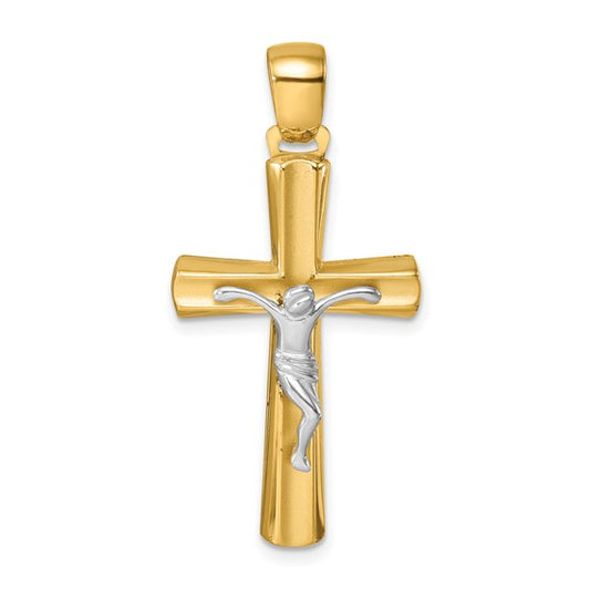 Herco 18K Two-tone Gold Polished and Satin Crucifix Pendant