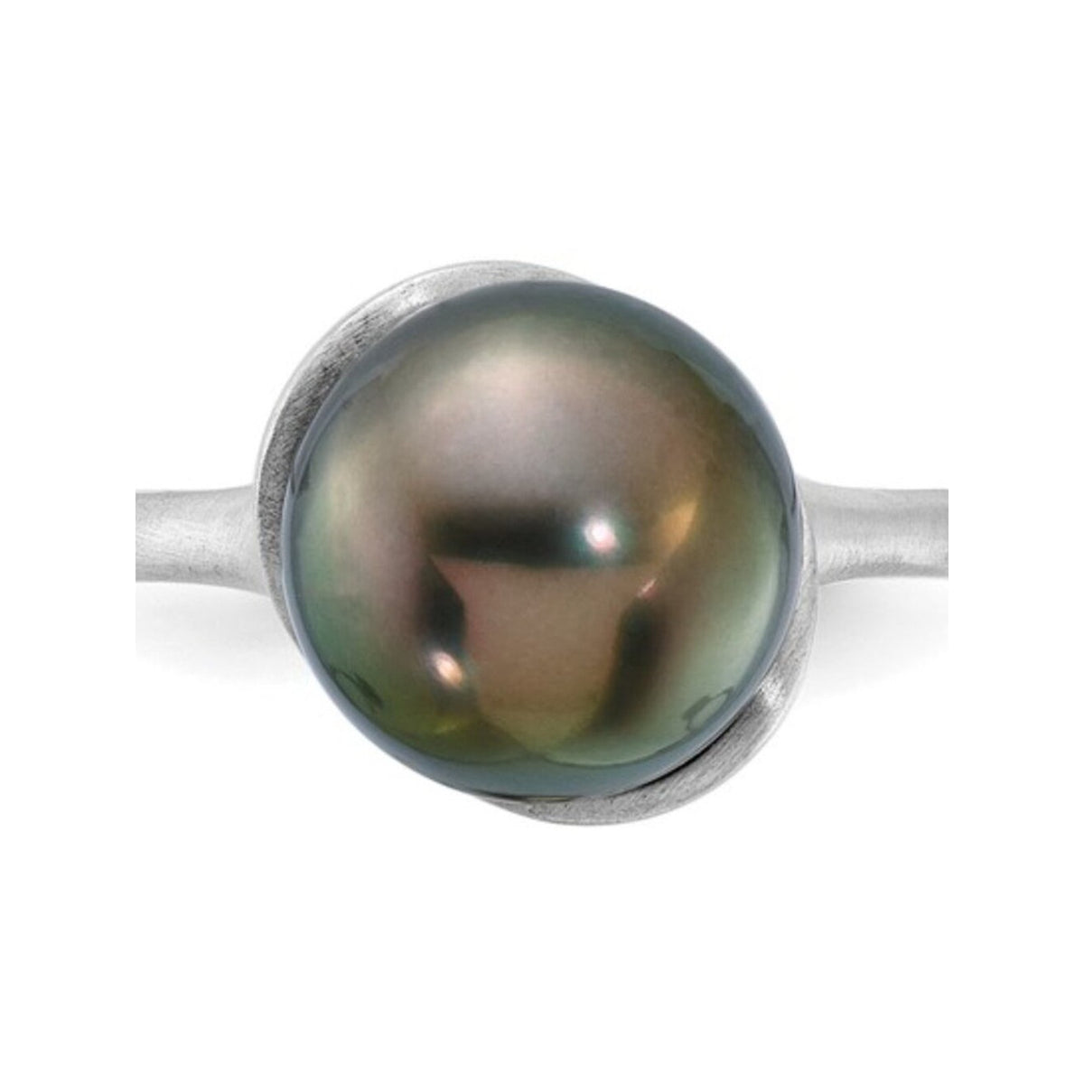 Modern Elegance: 14K White Gold Brushed Black Tahitian Pearl Ring