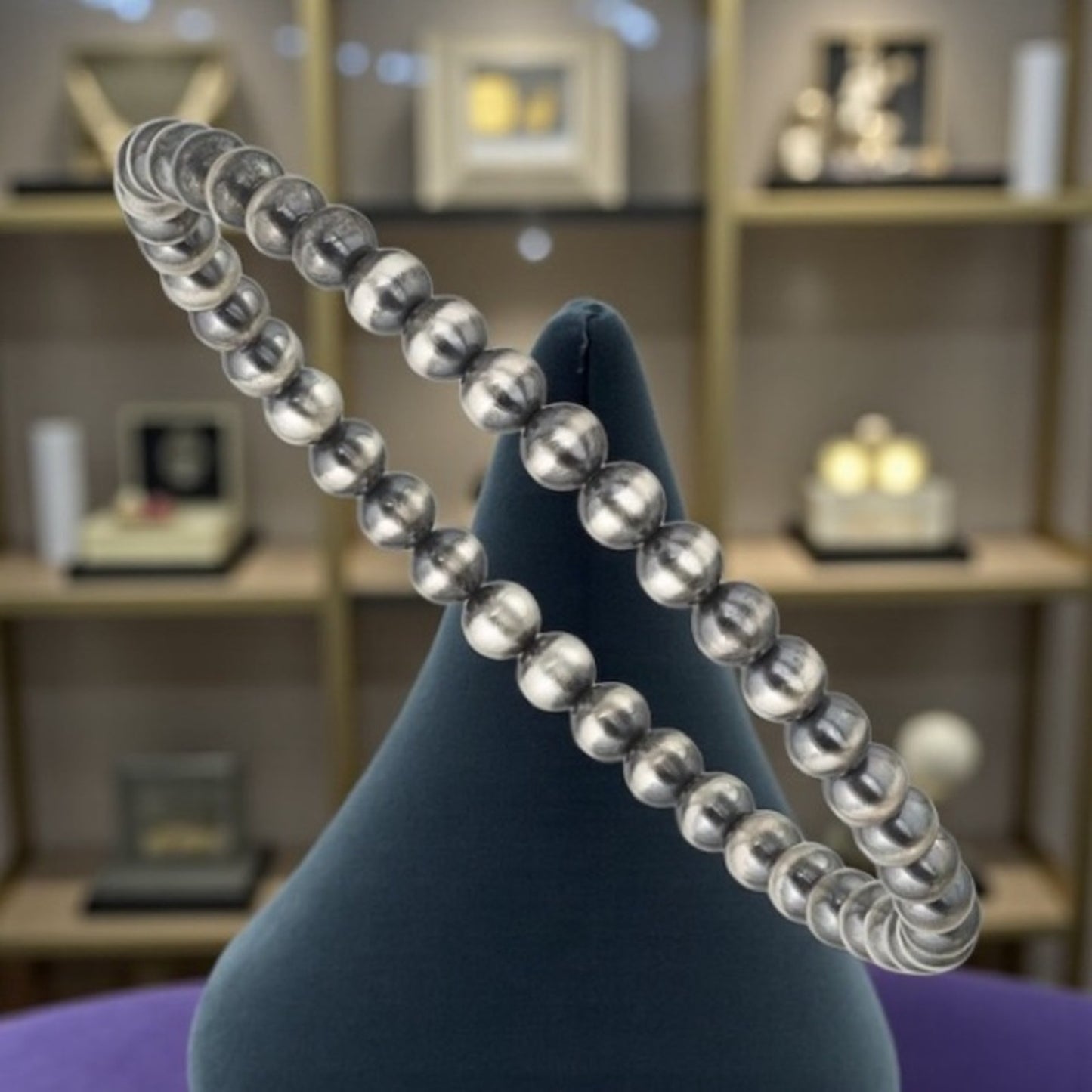 Sterling Silver 6.5in 4.00mm Navajo Style Beaded Stretch Bracelet