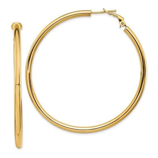 New 14k Gold 3x50mm Polished Round Oversized Omega Back Hoop Earrings