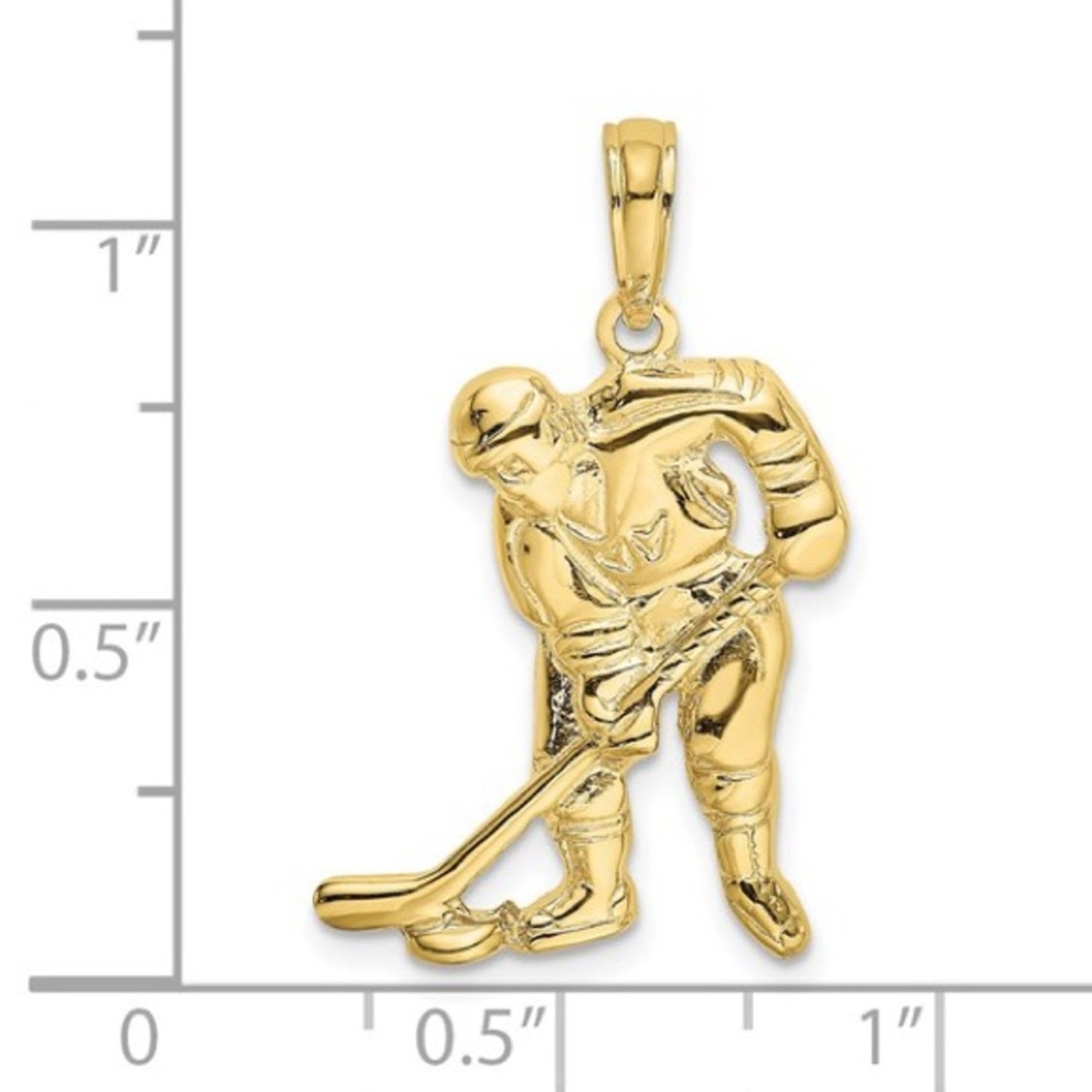 Solid 10K Yellow Gold Hockey Player Pendant Charm Stick & Puck - 18.5mm