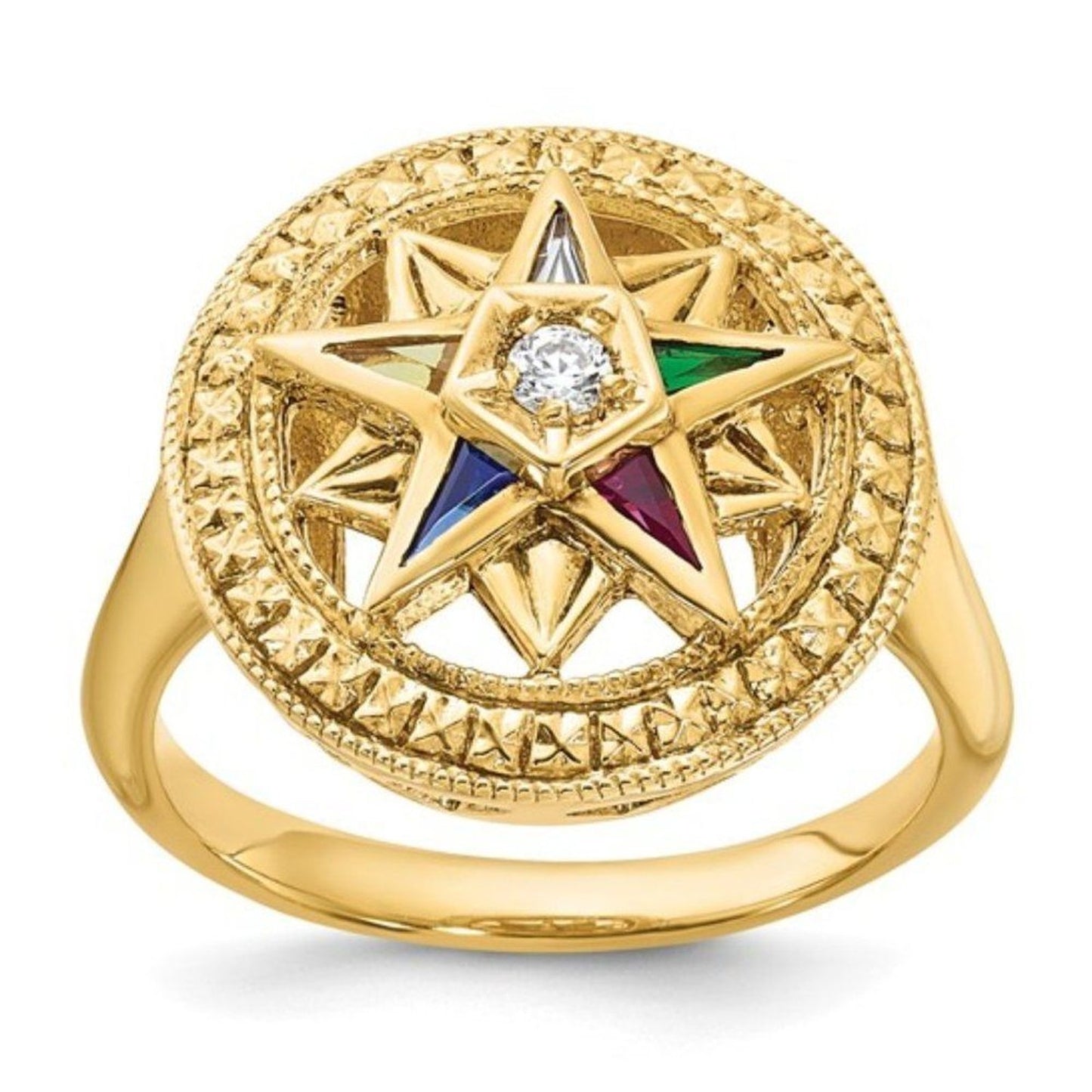 Stylish 14k Yellow Gold Eastern Star Masonic Ring for Women