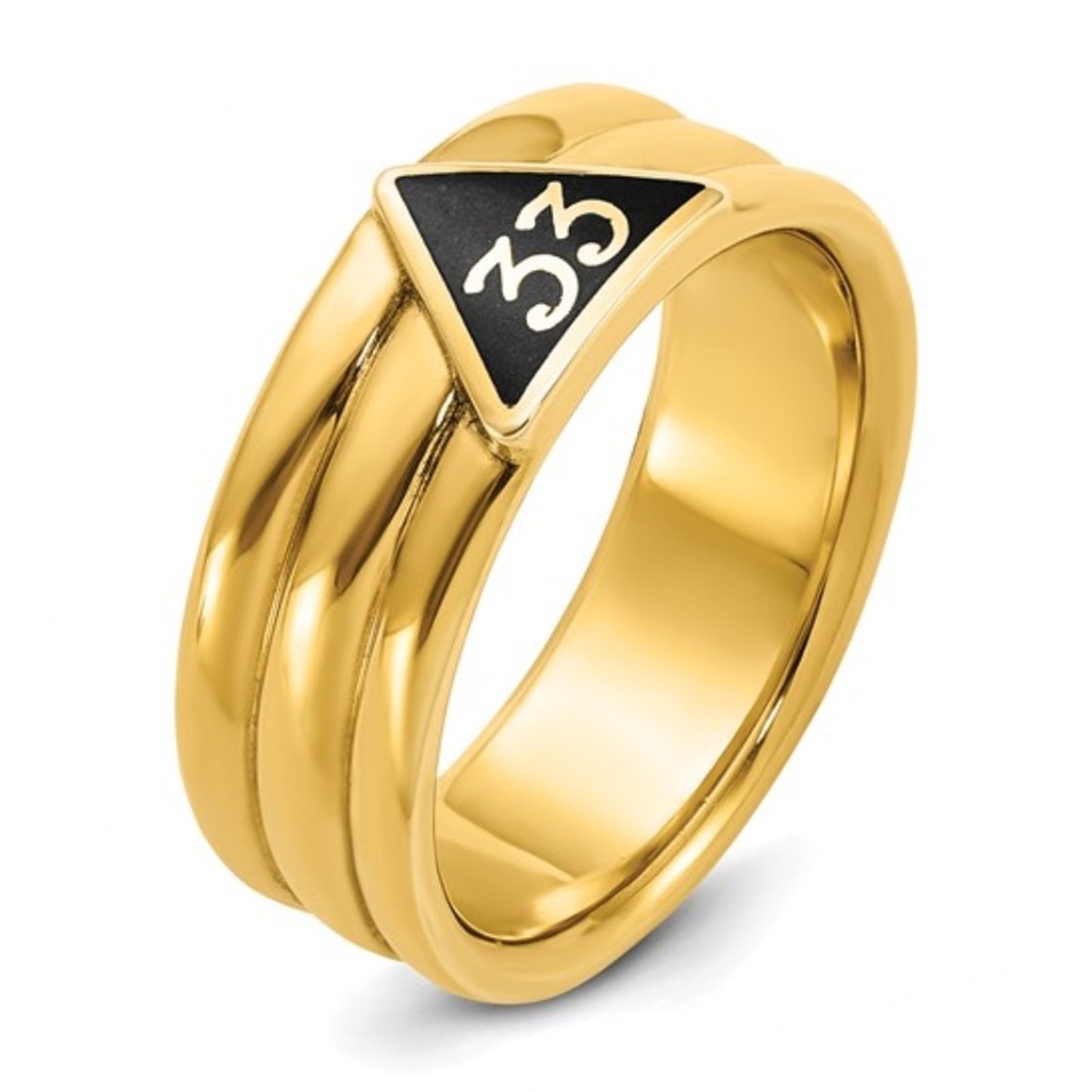 10k IBGoodman Men's Polished with Black Enamel 33rd Degree Masonic Ring