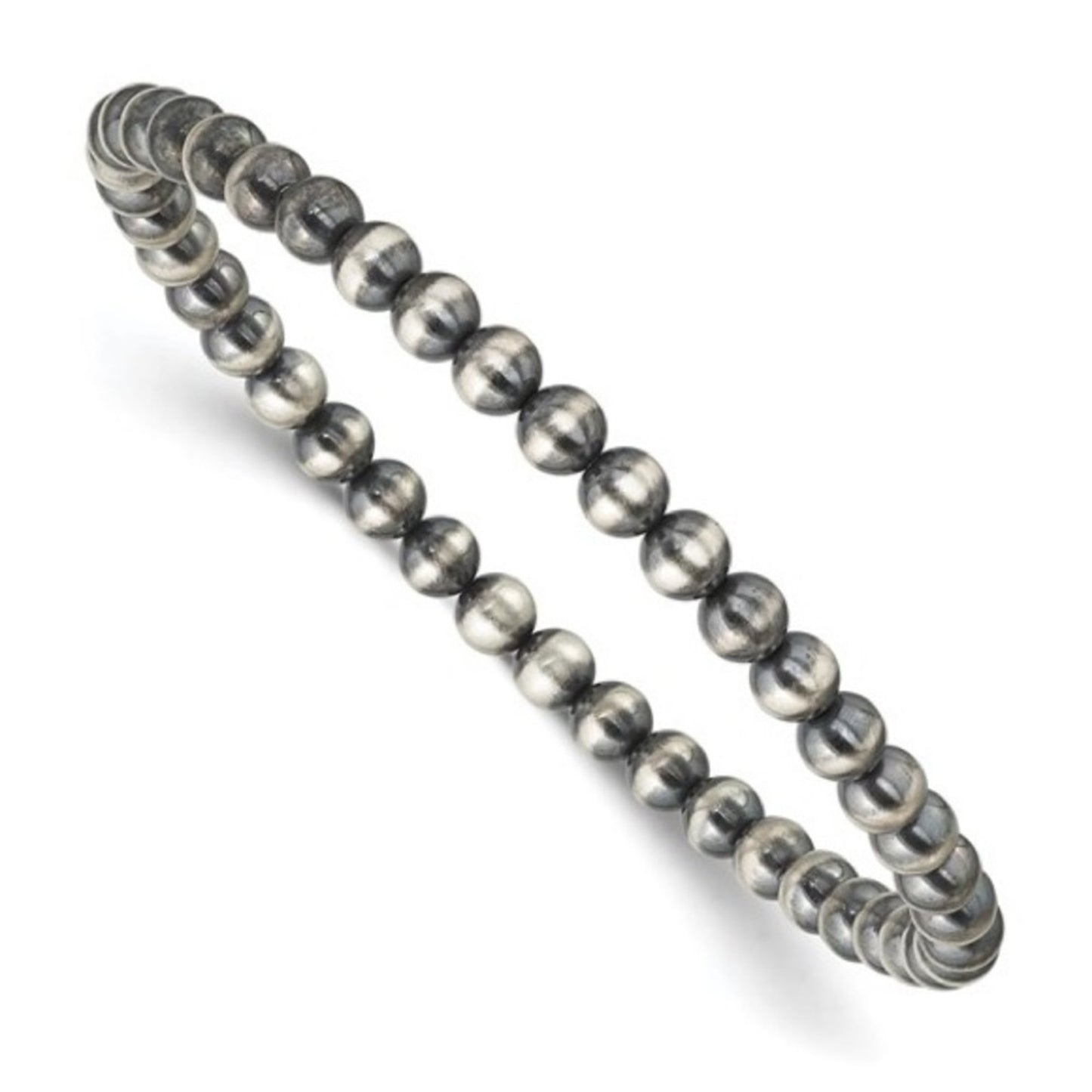 Sterling Silver 6.5in 4.00mm Navajo Style Beaded Stretch Bracelet