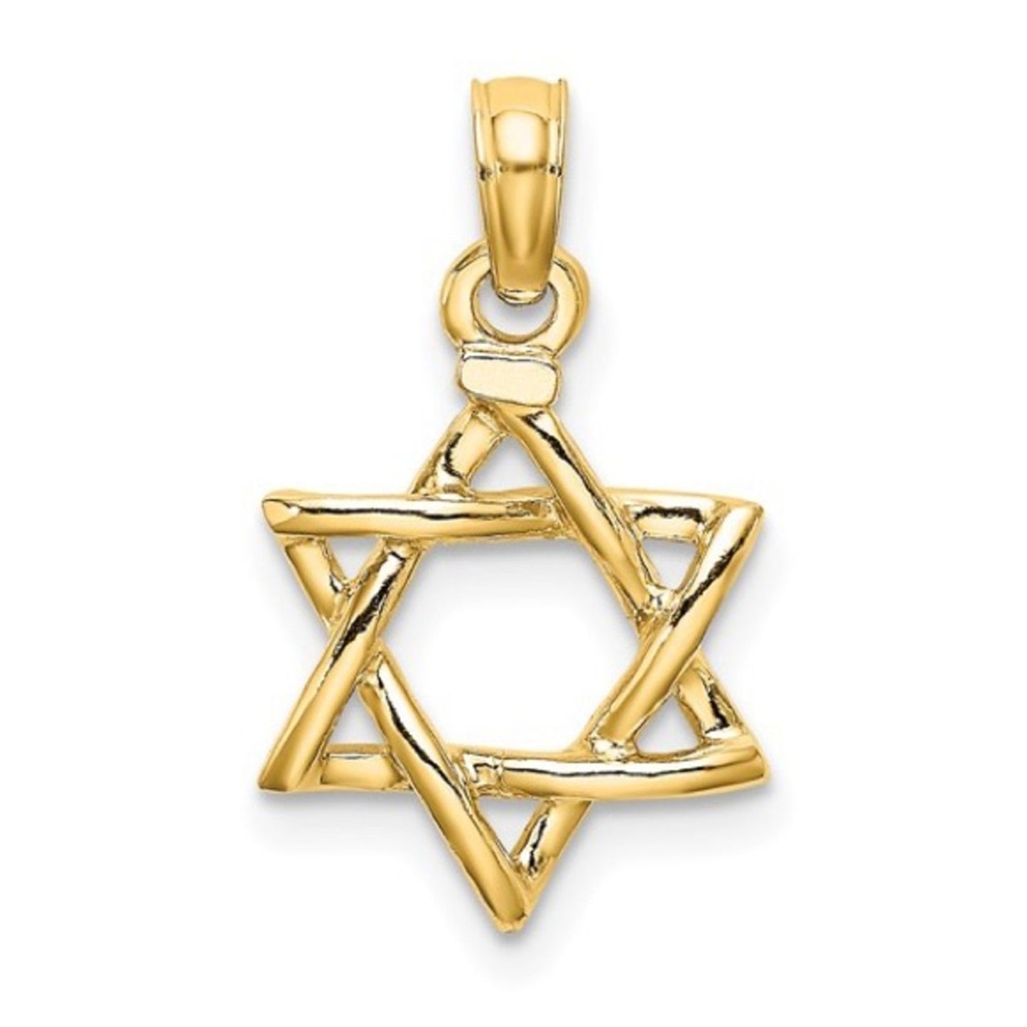 10k Yellow Gold Polished Star of David Charm – 3D Religious Pendant