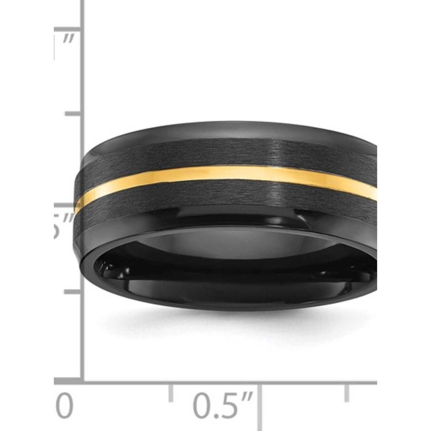 NWT Chisel Black Zirconium 8mm Wedding Band Yellow Gold IP Polished Accents