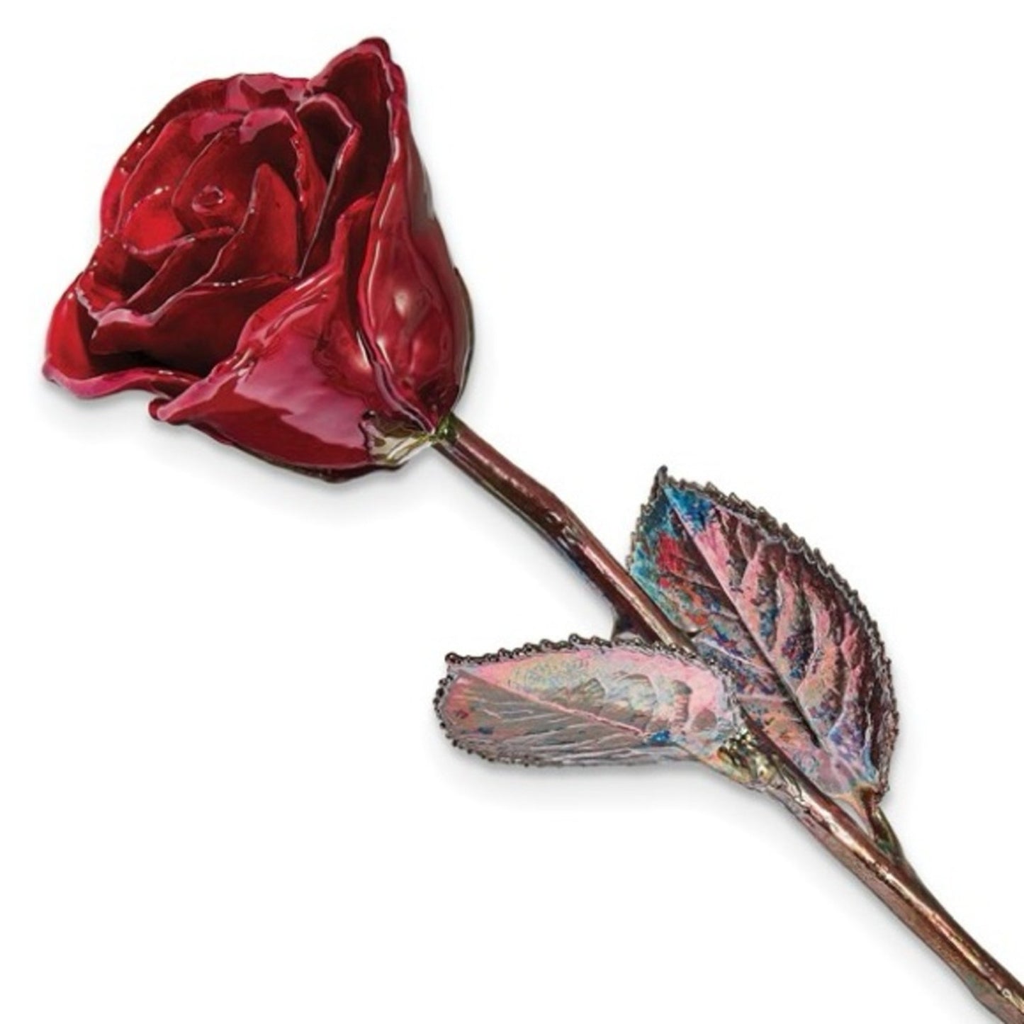 11" Burgundy Lacquer Dipped Real Rose with Genuine Copper Trim