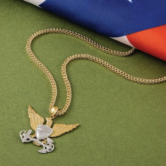 10K Two-Tone Gold Navy Eagle Pendant – Made in the USA | Military-Inspired Jewel