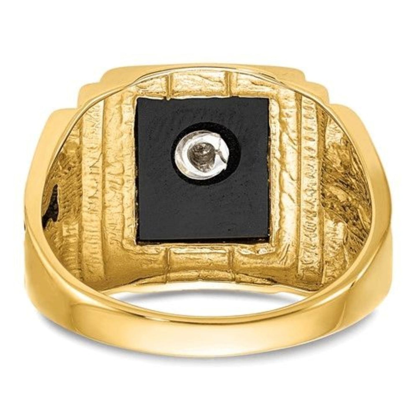 New 10k Men's Polished and Textured with Black Enamel and Onyx Masonic Ring