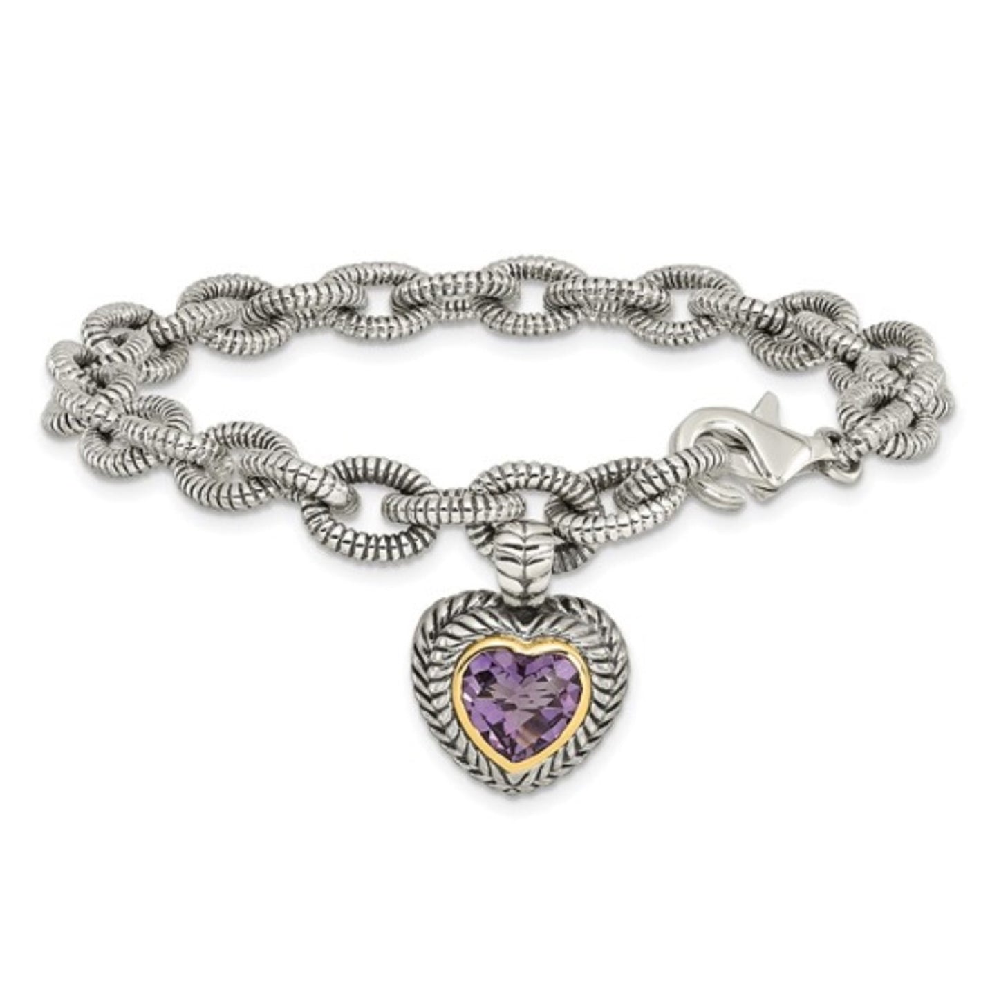Shey Couture Antiqued Amethyst Heart Link Bracelet