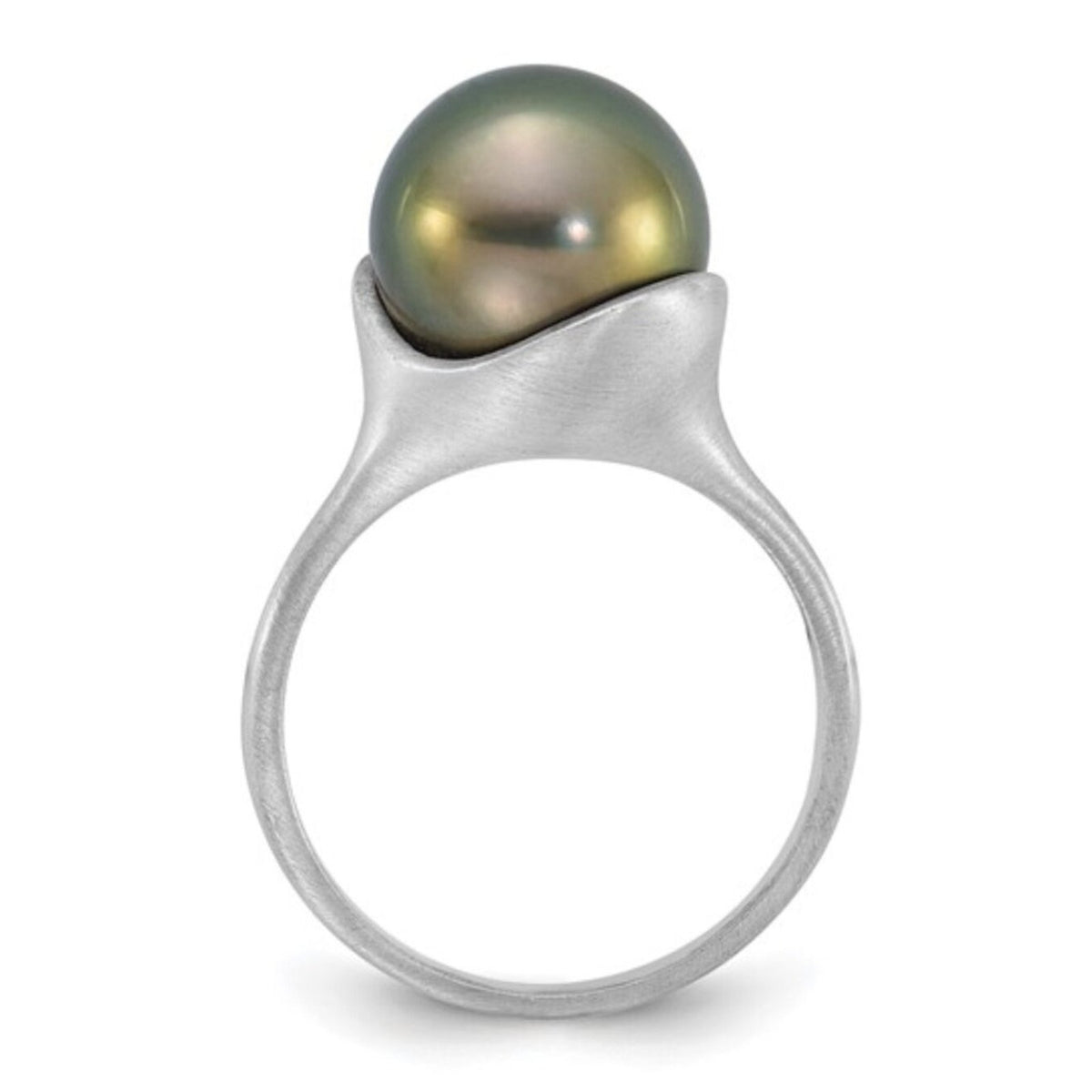 Modern Elegance: 14K White Gold Brushed Black Tahitian Pearl Ring