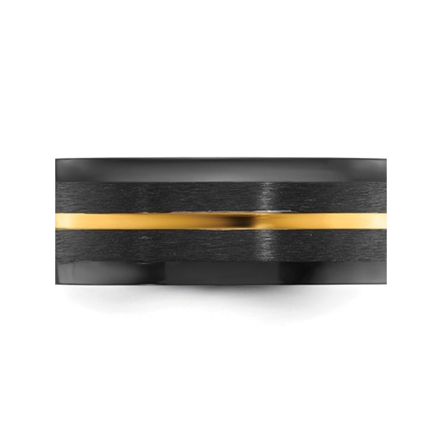 NWT Chisel Black Zirconium 8mm Wedding Band Yellow Gold IP Polished Accents